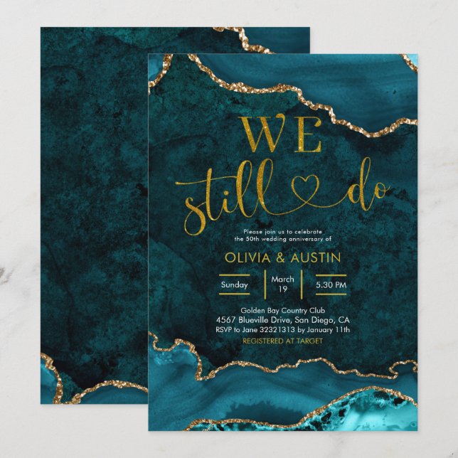 Invitation Anniversaire de mariage Agate teinte et or (Devant / Derrière)