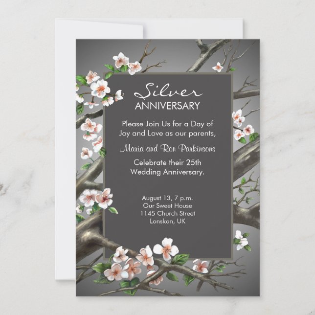 Invitation Anniversaire de mariage argent - 25 ans (Devant)