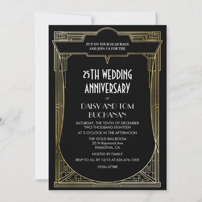 Invitation anniversaire de mariage Art Déco Gatsby (Devant)
