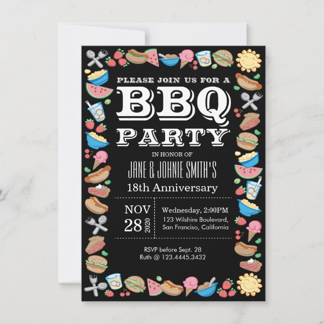 Invitation Anniversaire de mariage BBQ Fête d'anniversaire Ba (Devant)