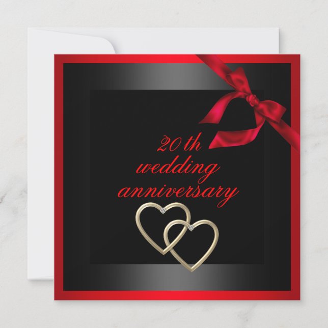 Invitation anniversaire de mariage Cœur Noir & Rou (Devant)