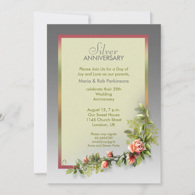 Invitation anniversaire de mariage d'argent - 25 ans (Devant)