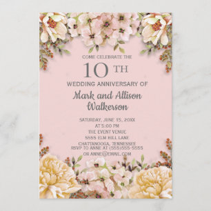 Invitation Anniversaire de mariage de 10 ans à fleurs d'ivoir
