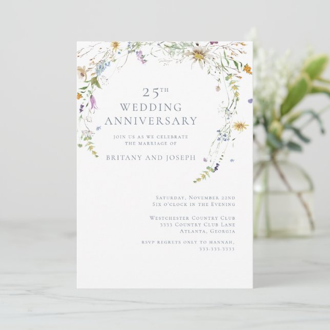 Invitation Anniversaire de mariage de 25 ans Fleur bleue de f (Debout devant)