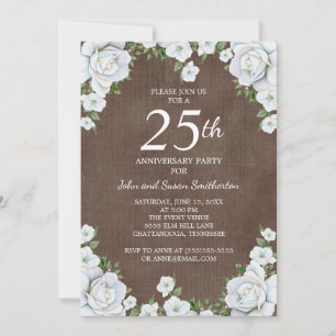 Invitation Anniversaire de mariage de 25 ans floral marron et