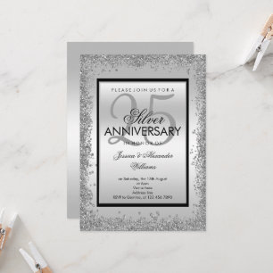 Invitation Anniversaire de mariage de 25 ans pailleté argent 
