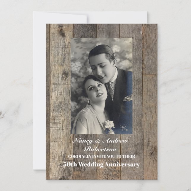 Invitation anniversaire de mariage de 50 ans country rustique (Devant)