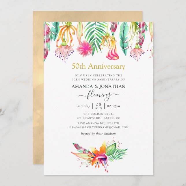 Invitation Anniversaire de mariage de 50 ans d'été tropical f (Devant / Derrière)