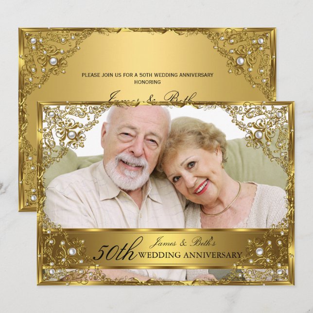 Invitation anniversaire de mariage de 50 ans en da (Devant / Derrière)