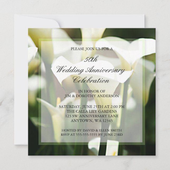 Invitation Anniversaire de mariage de 50 ans Lys Calla blanc (Devant)