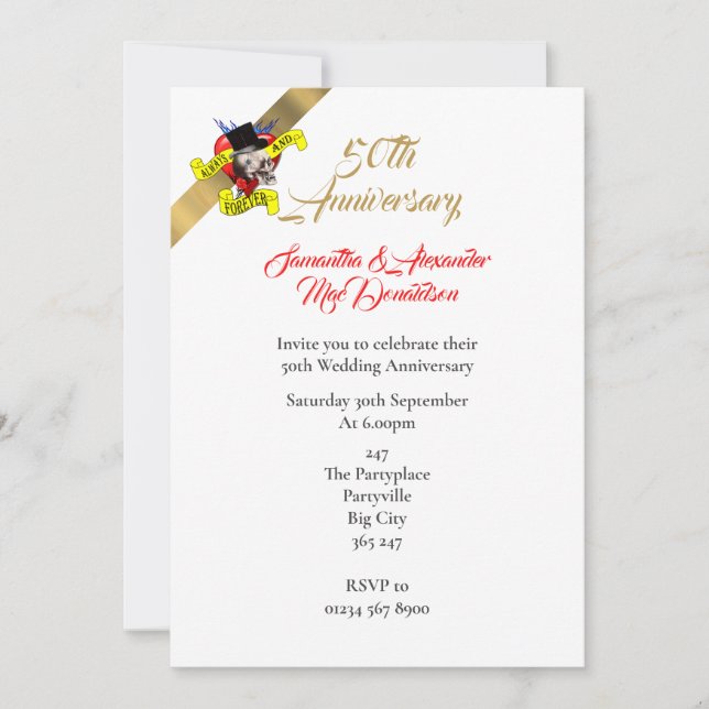 Invitation Anniversaire de mariage de 50 ans sur le thème du  (Devant)