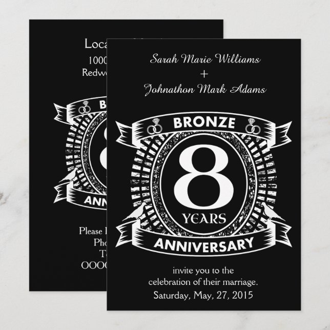 Invitation anniversaire de mariage de bronze 8 ans (Devant / Derrière)