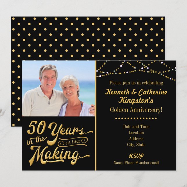 Invitation Anniversaire de mariage d'or, 50 ans de fabricatio (Devant / Derrière)