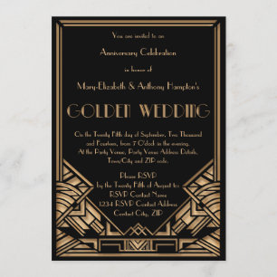 Invitation Anniversaire de mariage d'or vintage de Gatsby