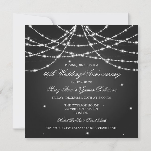 Invitation Anniversaire de Mariage Élégant Corde d'Étoiles No (Devant)