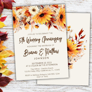 Invitation Anniversaire de mariage Fall Floral Beige 5 ans