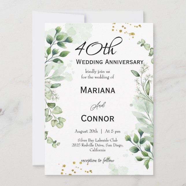 Invitation Anniversaire de mariage fantaisiste Boho verdure  (Devant)
