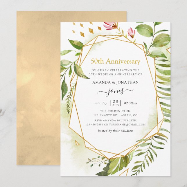 Invitation Anniversaire de Mariage Géométrique Cristal Or 50  (Devant / Derrière)