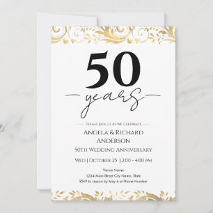 Invitation anniversaire de mariage or noir 50 ans