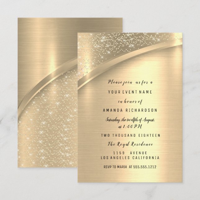 Invitation Anniversaire de mariage or paillettes mariage (Devant / Derrière)