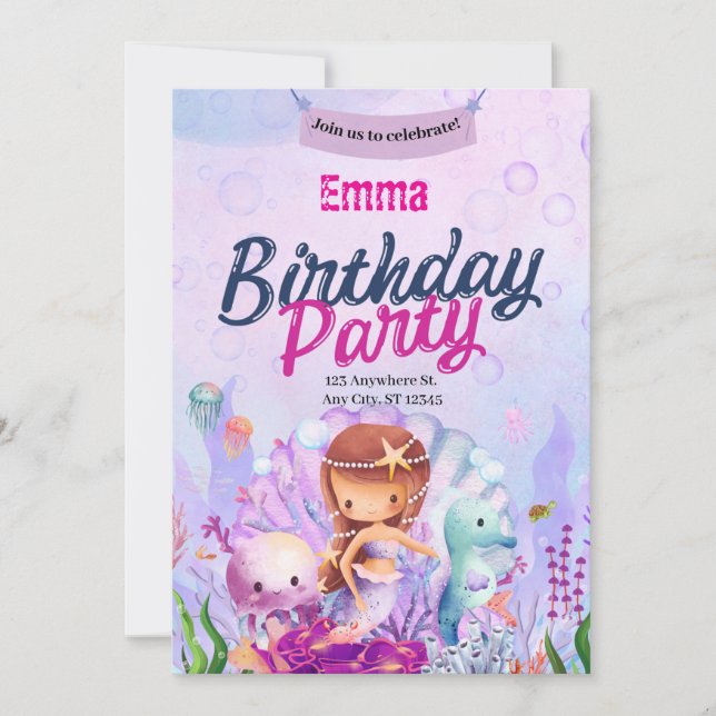 Invitation anniversaire de mermaid (Devant)