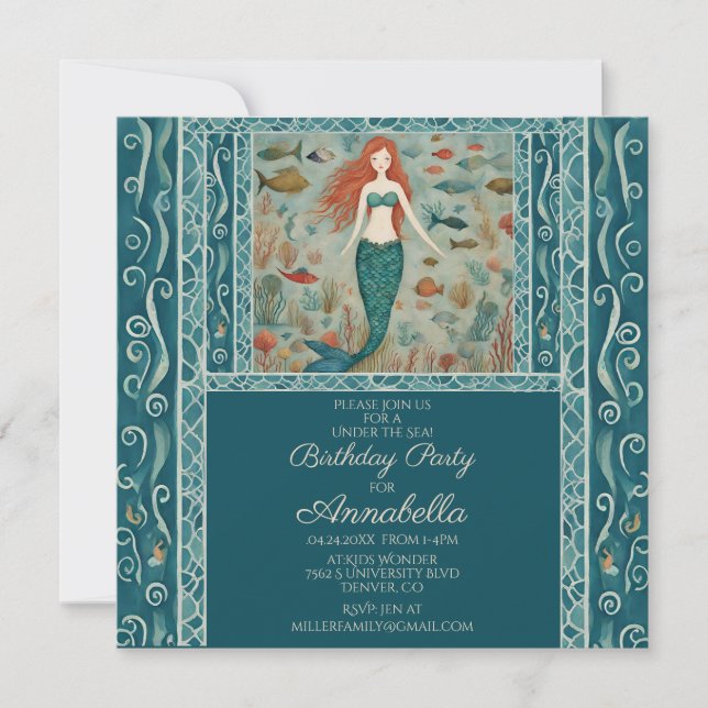 Invitation Anniversaire de Mermaid (Devant)