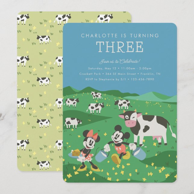 Invitation Anniversaire de Mickey et Minnie Farm (Devant / Derrière)