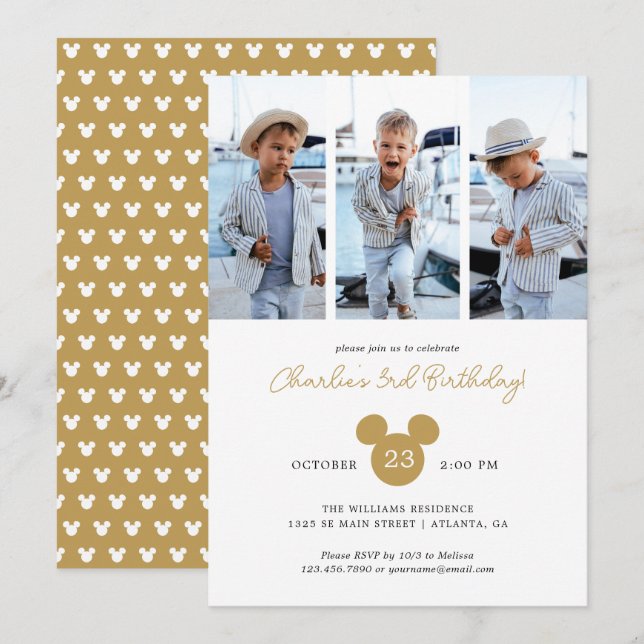 Invitation Anniversaire de Mickey Mouse | Collage de photos (Devant / Derrière)