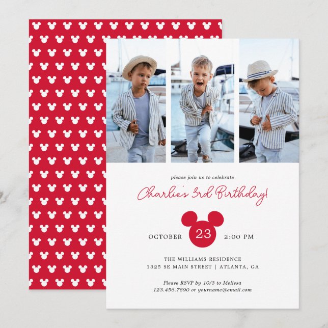 Invitation Anniversaire de Mickey Mouse | Collage de photos (Devant / Derrière)