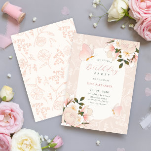 Invitation Anniversaire de motif floral rose doux