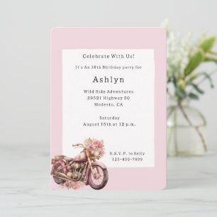 Invitation Anniversaire de moto florale rose