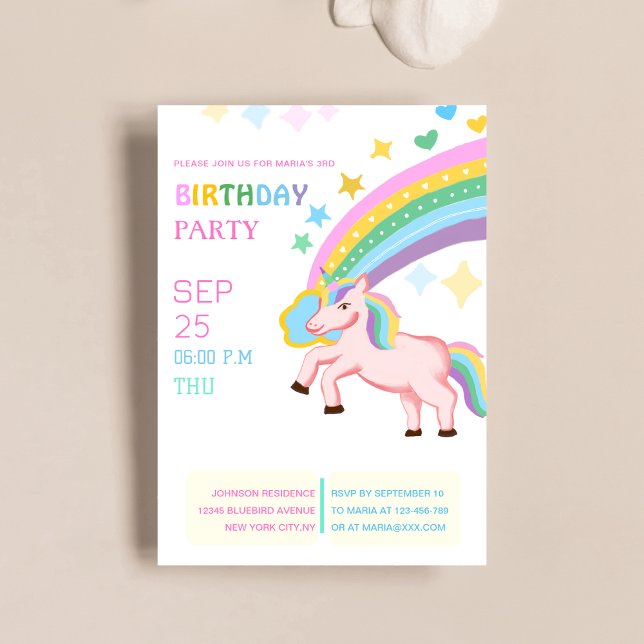 Invitation anniversaire de naissance d'un enfant de licorne t (Créateur téléchargé)