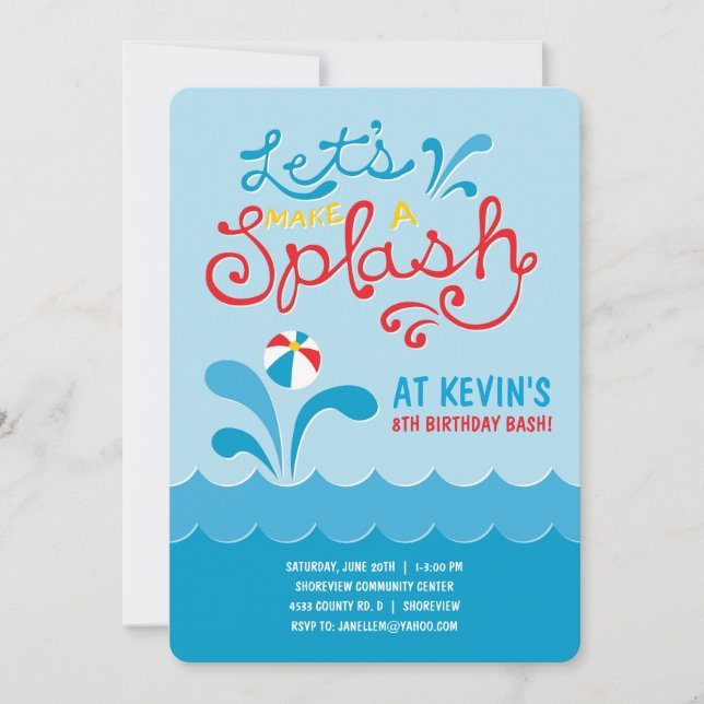 Invitation Anniversaire de natation de l'invitation | (Devant)