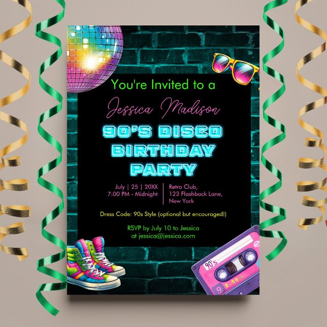 Invitation Anniversaire de Neon Disco dans les années 90 (Créateur téléchargé)