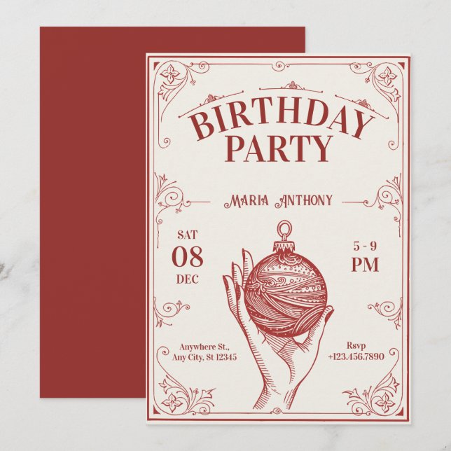 Invitation Anniversaire de Noël classique (Devant / Derrière)