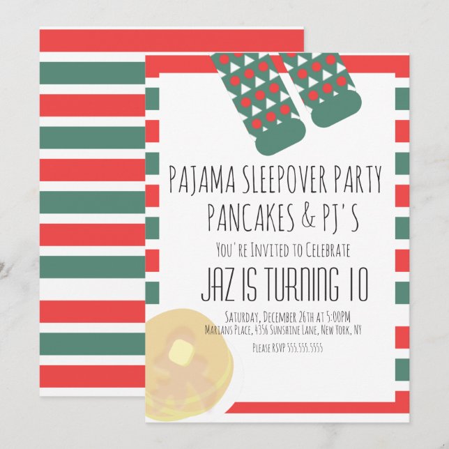 Invitation Anniversaire de Noël Pancakes pyjama (Devant / Derrière)