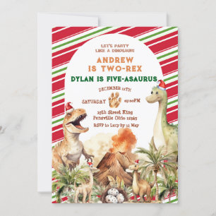 Invitation Anniversaire de Noël rétro Dinosaur