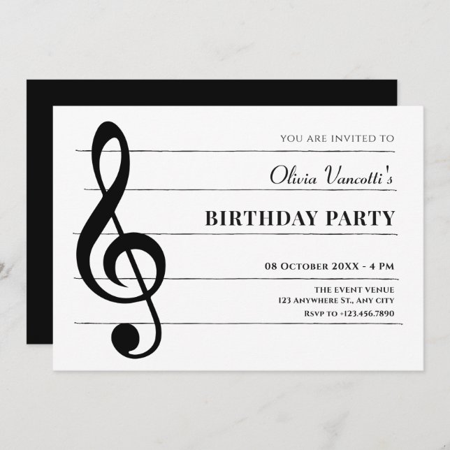 Invitation Anniversaire de notes de musique classique (Devant / Derrière)