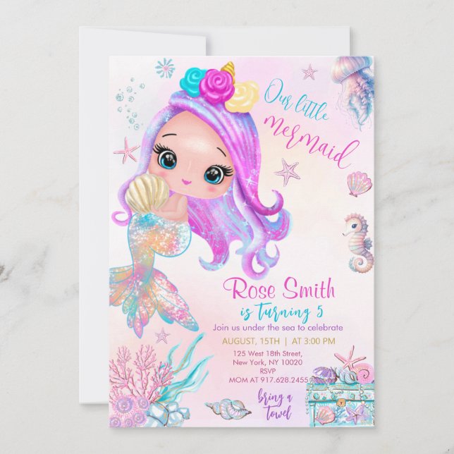 Invitation Anniversaire de notre petite sirène (Devant)