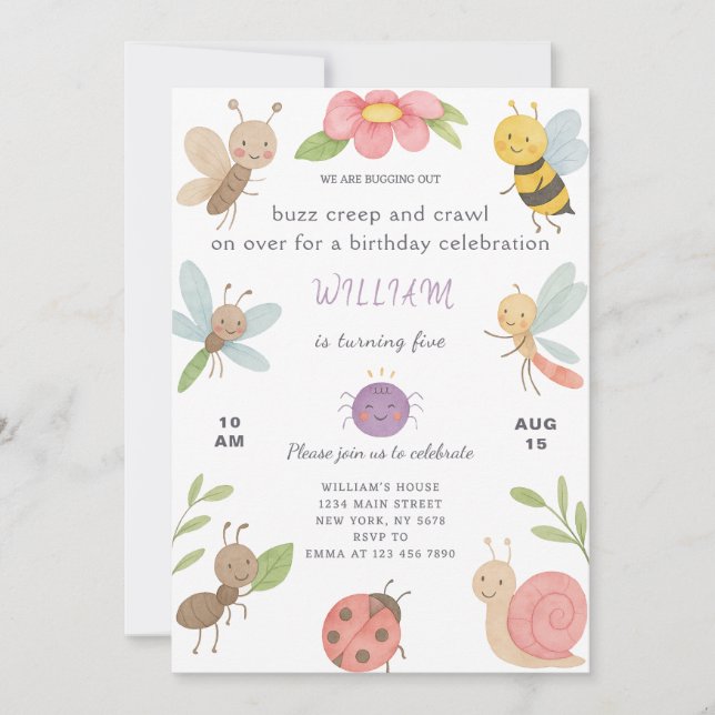 Invitation Anniversaire de nouveaux bogues (Devant)