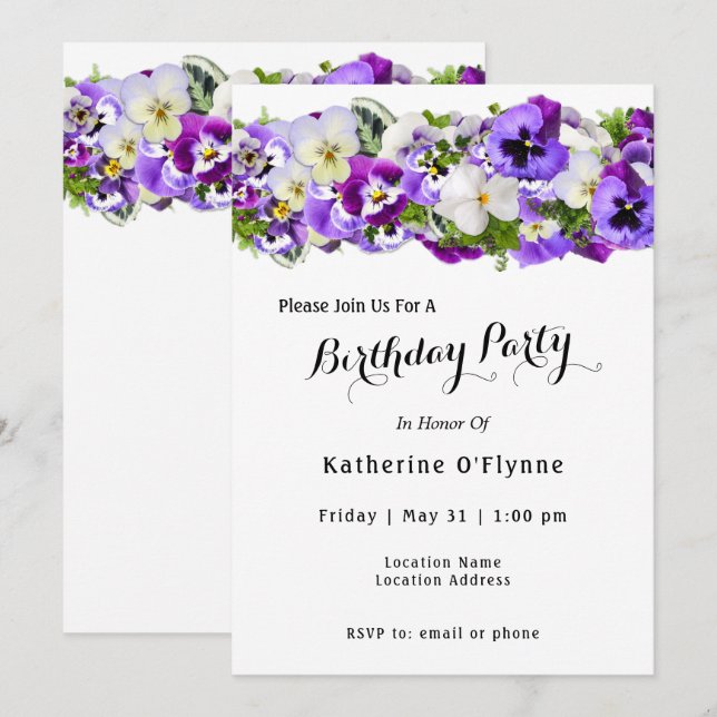 Invitation Anniversaire de Pansy (Devant / Derrière)