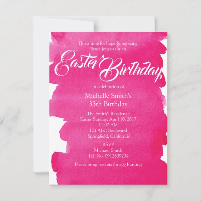 Invitation Anniversaire de Pâques rose (Devant)