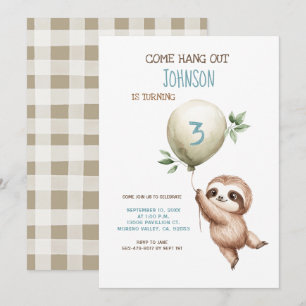 Invitation Anniversaire de Paresseux Venez Fêter 1er Annivers