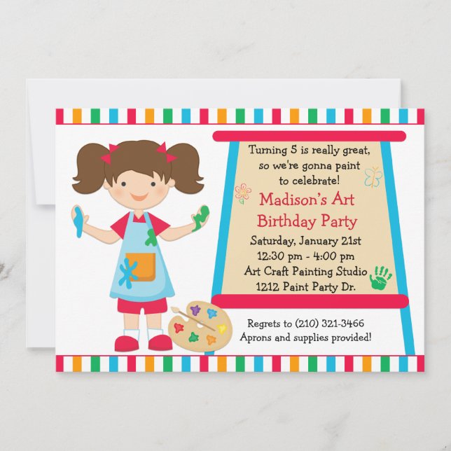 Invitation Anniversaire de partie de peinture d'art (Devant)