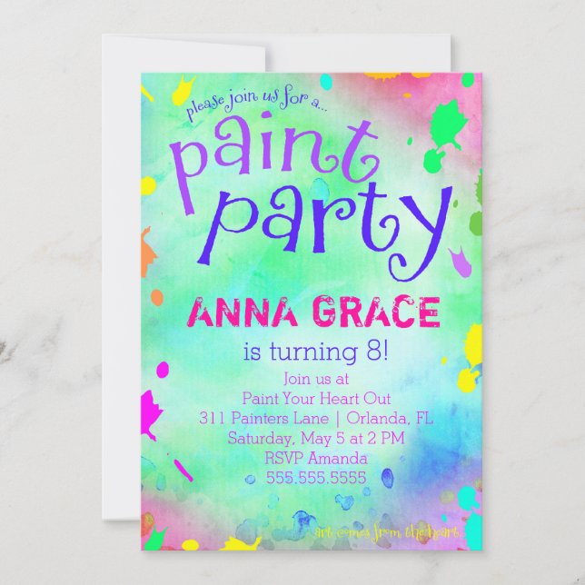 Invitation Anniversaire de partie de peinture de (Devant)