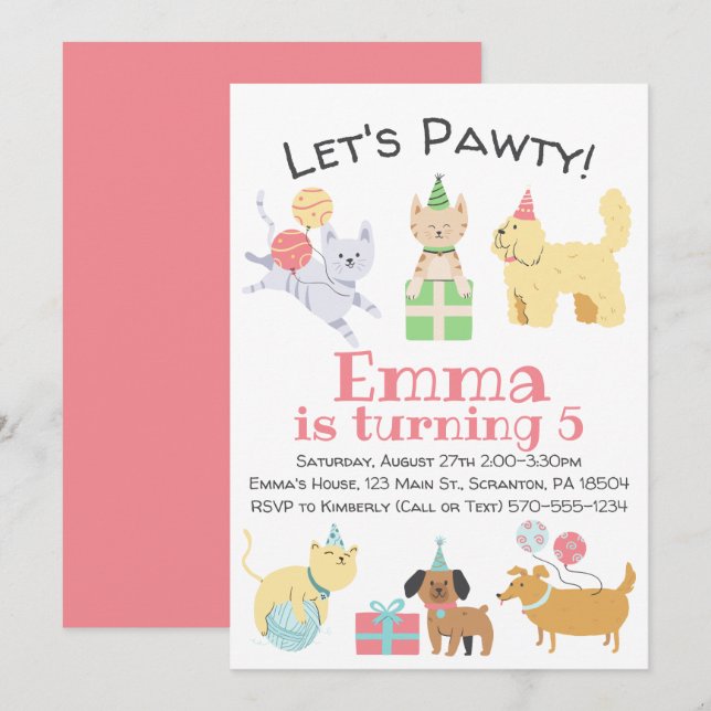 Invitation Anniversaire de Pawty (Devant / Derrière)