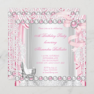 Invitation Anniversaire de Pearl Bow en argent rose