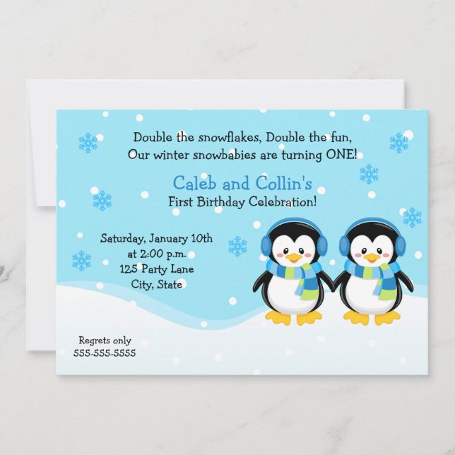 Invitation Anniversaire de Penguin Boy Twins (Devant)