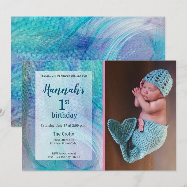 Invitation Anniversaire de photo de bébé de motif de queue de (Devant / Derrière)