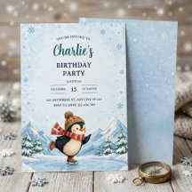 Anniversaire de pingouin de patinage sur glace de 